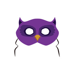 Carnival mask in form of owl face with ties, flat vector illustration isolated.