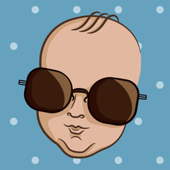 Cheerful kid in sunglasses on a blue background