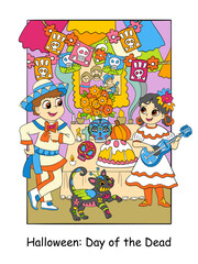 Obraz na płótnie Canvas Halloween Day of the Dead vector colorful illustration