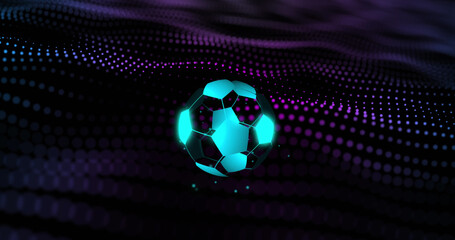 Image of digital football over purple spots on black background