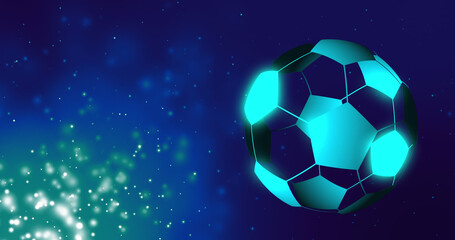 Image of digital football over light spots on black background