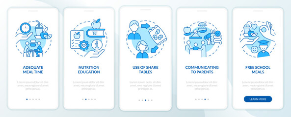 Fototapeta na wymiar Increase school lunch participation blue onboarding mobile app screen. Walkthrough 5 steps editable graphic instruction with linear concepts. UI, UX, GUI template. Myriad Pro-Bold, Regular fonts used