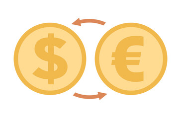 Currency exchange icon. Money conversion. Euro to dollar sign. Vector flat illustration 