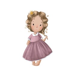 cute little princess in colorful dress, watercolor illustration