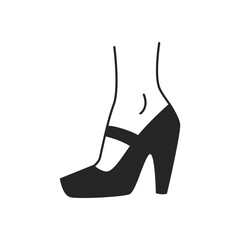 Female foot wearing shoes on high stiletto heel. Feminine girl, casual and formal footwear. Classic apparel, lady body part. Vector in flat style, outline linear art