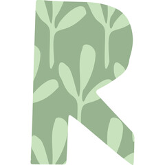 R, Papercut flower alphabet, eco green letter, decorative font