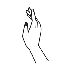 Woman body parts, isolated minimal arm with manicured fingernails. Wrist elegant and feminine palm with fingers. Vector in flat style, outline linear art
