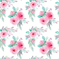 Meubelstickers Watercolor seamless pattern. Hand drawing botanical illustration with pink roses bouquet and white backgraund. Floral Design. Perfect for invitations, wrapping paper, textile, fabric, poster, packing © KateBo