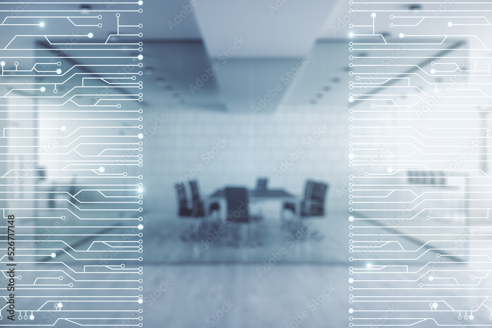 Aufkleber abstract virtual micro chip hologram on a modern furnished classroom background, artificial intellig