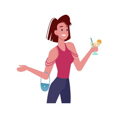 People dance at party or happy flat person at disco. Discotheque or with cocktail dancing. Woman dancer. Young teen at nightclub or concert. Nightlife activity