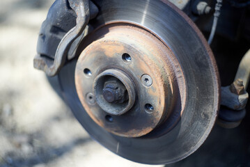 Rusty brake disc with caliper