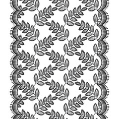 Black lace seamless border with decortive leaves and pearls