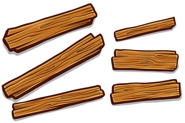 Cartoon wooden blank planks or boards set. Vector icons isolated on white background.
