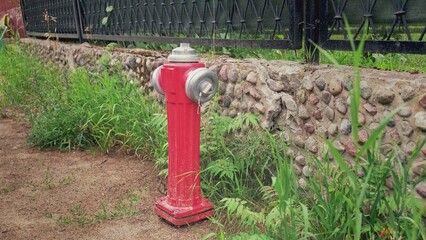 Fototapeta na wymiar Red Emergency Water Street Hydrant