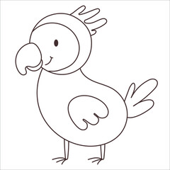 Vector cartoon doodle parrot. African animal. funny kind parrot. coloring book Adorable little bird for fashion print, kids wear, nursery, poster, invitation, greeting card design