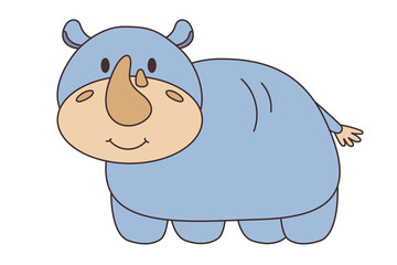Vector cartoon doodle rhino. African animal. funny kind rhinocerous. Funny cute hornnose. little african animal for fashion print, kids wear, nursery, poster, invitation, greeting card design