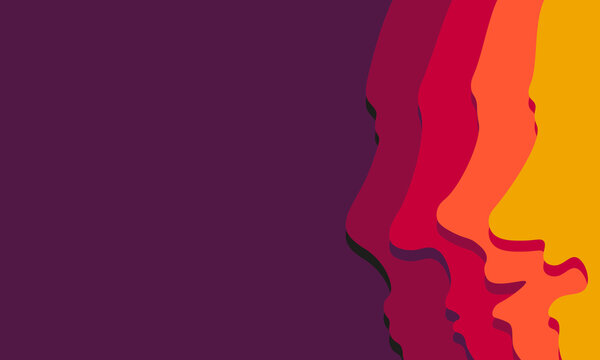 Four different human faces. Color flow towards the smiling person. Human character background in orange, yellow, red and purple tones. It can be used in many areas such as theater, poster, template.