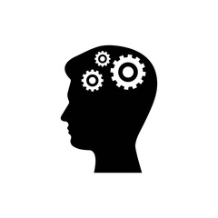 A human head with a mechanism inside. The process of thinking.