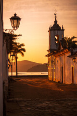 View to the church of nossa senhora das dores (
Our Lady of Sorrows) at  sunrise in Paraty - Rio de...