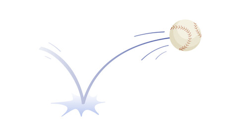 Bouncing baseball game ball with trajectory jumps on the ground. Bascketball accessories. Bounce ball. Sport playing equipment. Baseball game symbol. Flat vector isolated design element