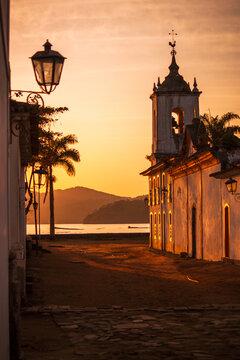 View to the church of nossa senhora das dores (
Our Lady of Sorrows) at  sunrise in Paraty - Rio de Janeiro, Brazil
