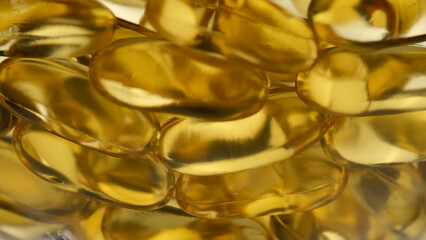Super food capsules Omega-3. Fish oil translucent pills. Healthy lifestyle concept