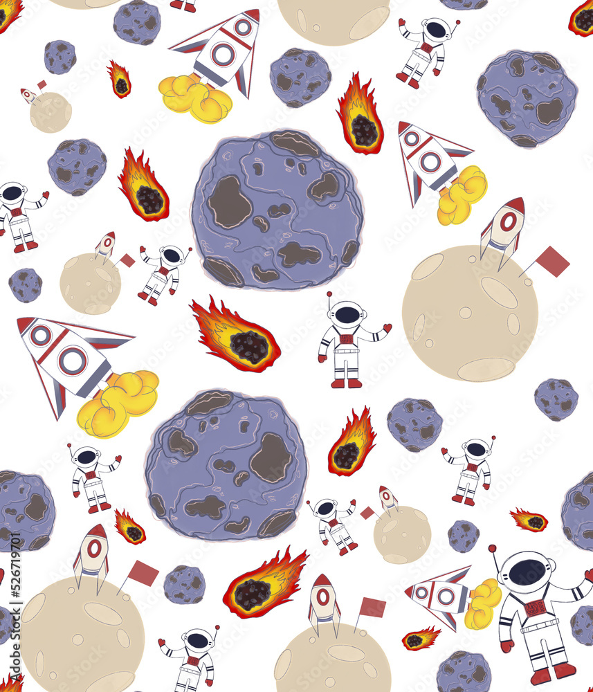 Sticker hand drawn earth. seamless children's pattern with space elements. doodle sketch of space elements. 