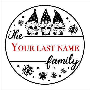 Christmas Family Monogram With Gnomes