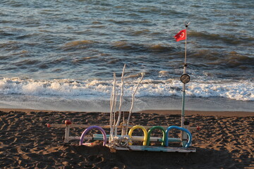 Colorful decor made with trees on the beach