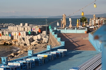 Colorful walking path by the sea
