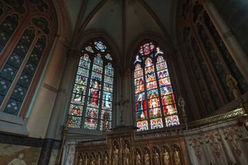 Fototapeta na wymiar St. Martin’s Church, Stained-glass windows, Kortrijk, Belgium