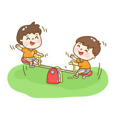 Cartoon kids Character on playground.