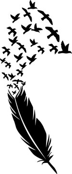 Feather with flying birds png illustration