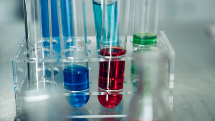 Laboratory research, test tubes with lab glassware, science laboratory research and development concept