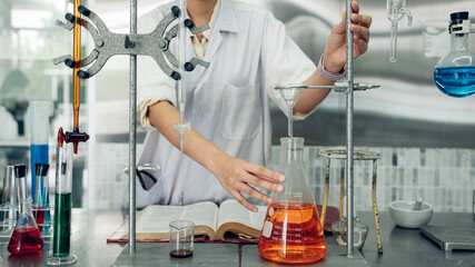 Scientist or researchers working in science laboratory, medical technology research work, science laboratory research and development concept.