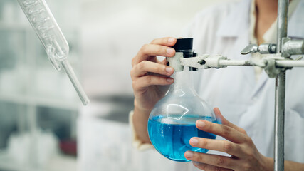 Fototapeta premium Scientist or researchers working in science laboratory, medical technology research work, science laboratory research and development concept.