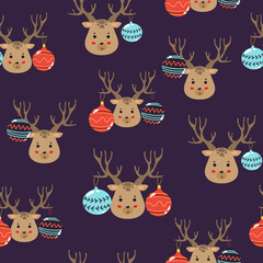 Seamless childish pattern with cute deer. Creative kids texture for fabric, wrapping, textile, wallpaper, apparel. Vector illustration.