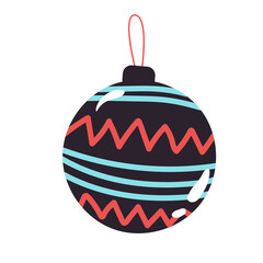 Christmas tree toy. Golden ball isolated on white background. Set of hand drawn christmas baubles Decoration isolated elements. Doodles and sketches vector illustration