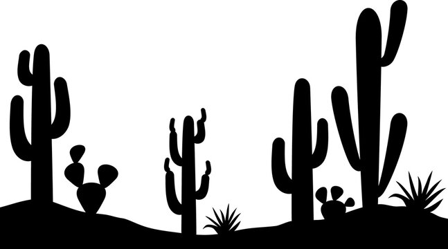 Cactaceae Silhouette Desert Clip Art - Cactus Preto E Branco, HD Png  Download , Transparent Png Image - PNGitem