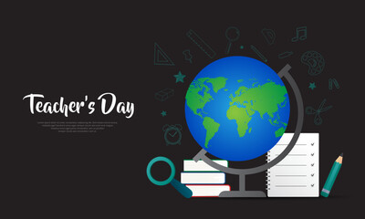 Happy International Teacher's Day design background with flower and stationary elements vector