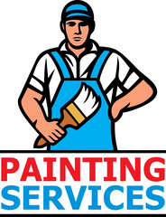 Painting services design - a professional painter holding a paint brush png illustration