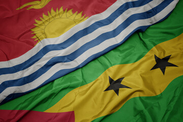 waving colorful flag of sao tome and principe and national flag of Kiribati .