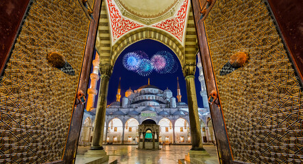 The most beautiful architectural structures and scenery of Istanbul, celebration with fireworks,...