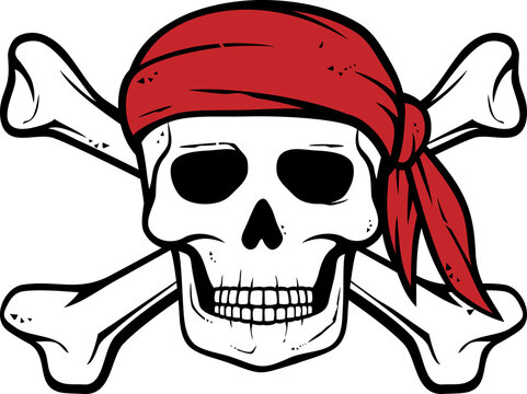 Pirate skull, red bandana and bones png illustration