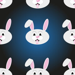Seamless pattern with bunny head with beautiful ears and tongue on style gradient background. The Christmas concept with bunnies. Easter concept.