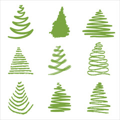 set of Christmas Eve tree elementary hand draw vector illustration 