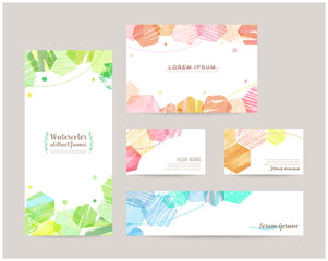 leaflet cover, card, business cards, banner design templates set (hexagon)