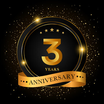 3 Years Anniversary. Golden anniversary celebration template design, Vector illustrations.