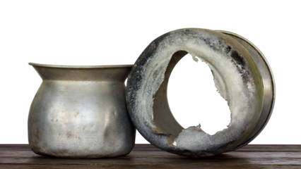 Isolate steaming pot rice made from aluminum, which is tearing a large hole because of heat for a long time.