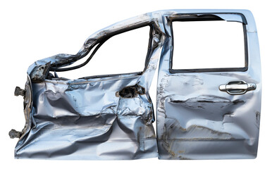 Isolate car doors, both colors of Bourne crumpled crumpled by the accident.